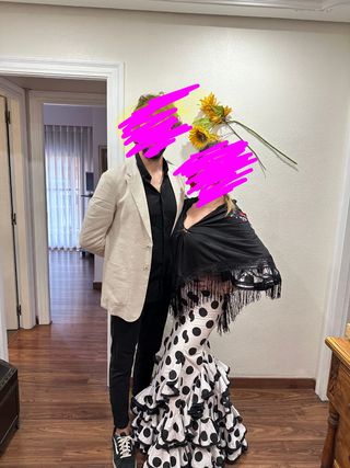 Vestido Flamenca Lunares Blanco y Negro Talla S