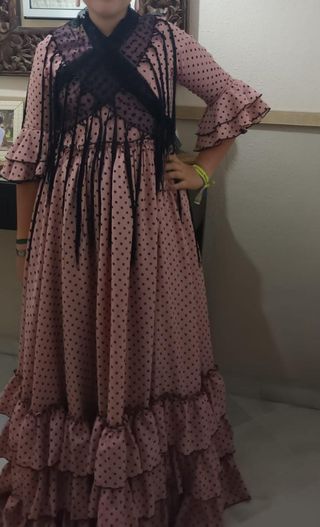 Traje de flamenca niña hasta 14 años rosa y negro