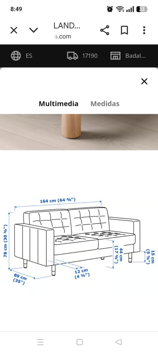 Sofá 3 plazas Landskrona Ikea gris