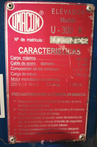 Elevador Construcción Carga 300Kg