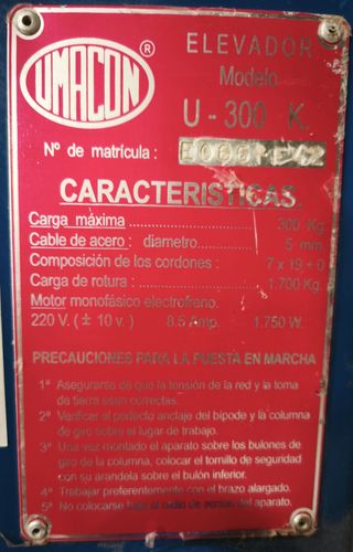 Elevador Construcción Carga 300Kg