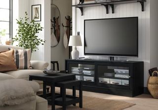 Mueble TV Negro Madera y Cristal