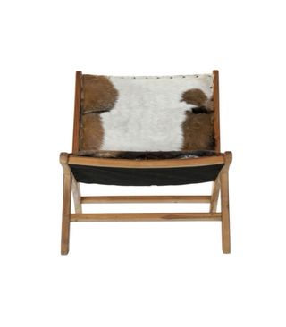 Butaca de madera de teca y piel de vaca