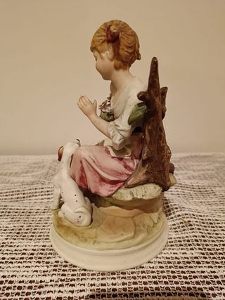Figura Porcelana K.K. Crown China Niña y Perro