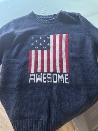 Jersey azul con bandera americana y AWESOME