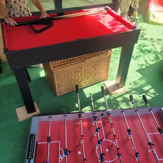 3 en 1, mesa de billar, futbolin y pin pon infanti