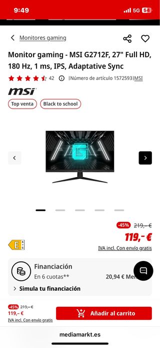 Monitor Gaming MSI G2712F 27 Full HD