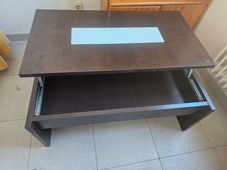 Mesa de centro extensible de salón madera y crista