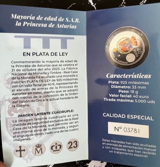 Moneda 40€ Plata Princesa Asturias 2023