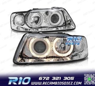 FAROS AUDI A3 8L 00-03 OJOS ANGEL FONDO CROMO