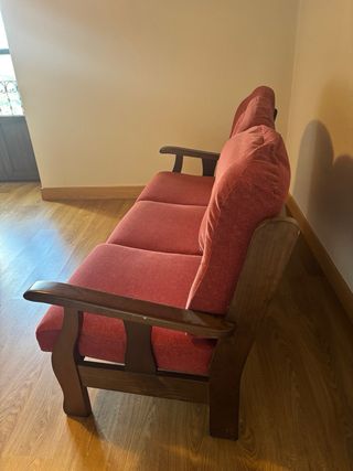 Sofá de 3 plazas en tela y madera