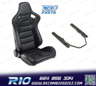 ASIENTO DEPORTIVO SEMI BAQUET ESTILO RS CUERO NEGRO Y CORRED