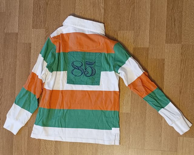 Polo niño T7 rayas naranja, verde y blanco