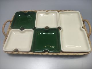 Bandeja Mimbre con Platos Cerámica