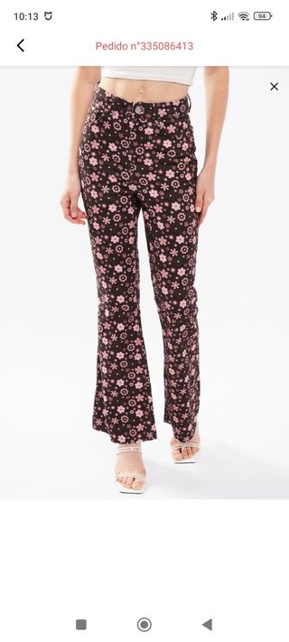 Pantalones florales marrones y rosas talla 34