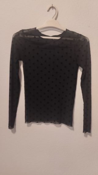 Blusa Stradivarius Negra Lunares