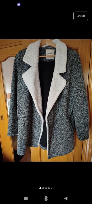 Abrigo de paño gris y blanco calentito con bolsill