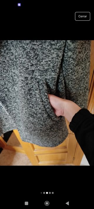 Abrigo de paño gris y blanco calentito con bolsill