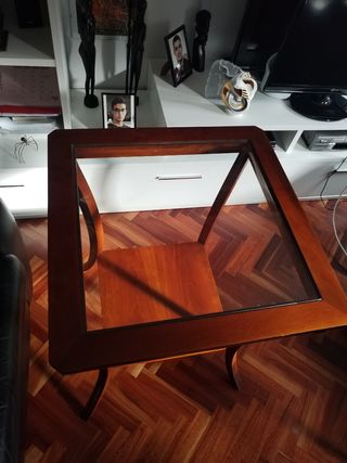 Mesa de salón rinconera madera con cristal 