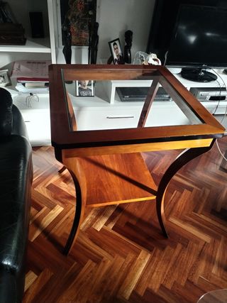 Mesa de salón rinconera madera con cristal 