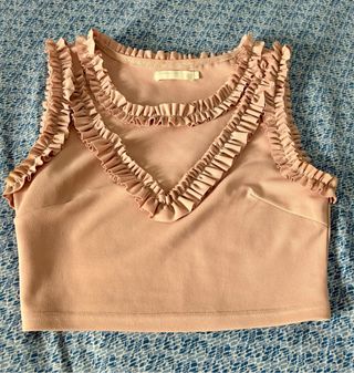 Top corto rosa cipria con rouches tg.42