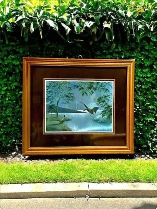 Quadro paesaggio lacustre con cornice