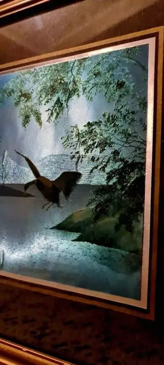 Quadro paesaggio lacustre con cornice