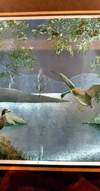 Quadro paesaggio lacustre con cornice