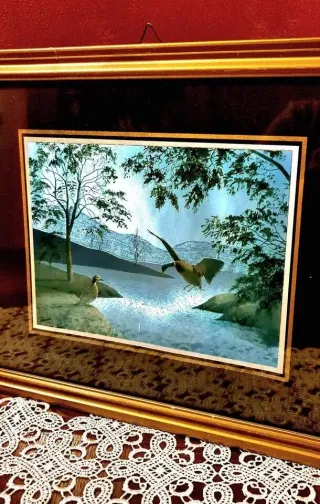 Quadro paesaggio lacustre con cornice