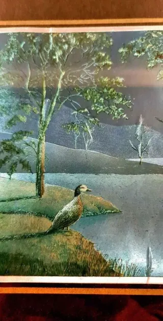 Quadro paesaggio lacustre con cornice