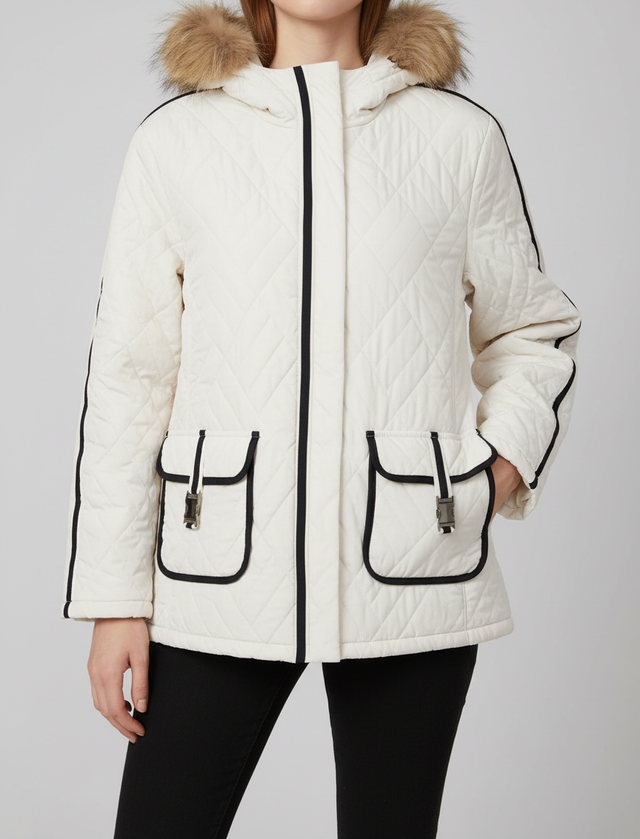 Piumino Luisa Viola Bianco IT52 Cappuccio