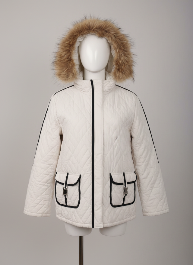 Piumino Luisa Viola Bianco IT52 Cappuccio