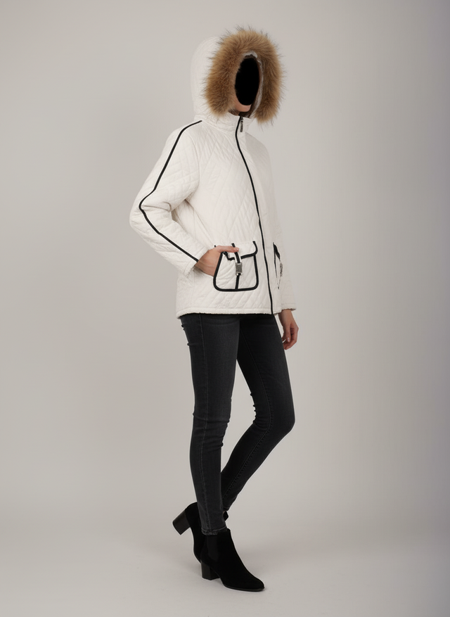 Piumino Luisa Viola Bianco IT52 Cappuccio