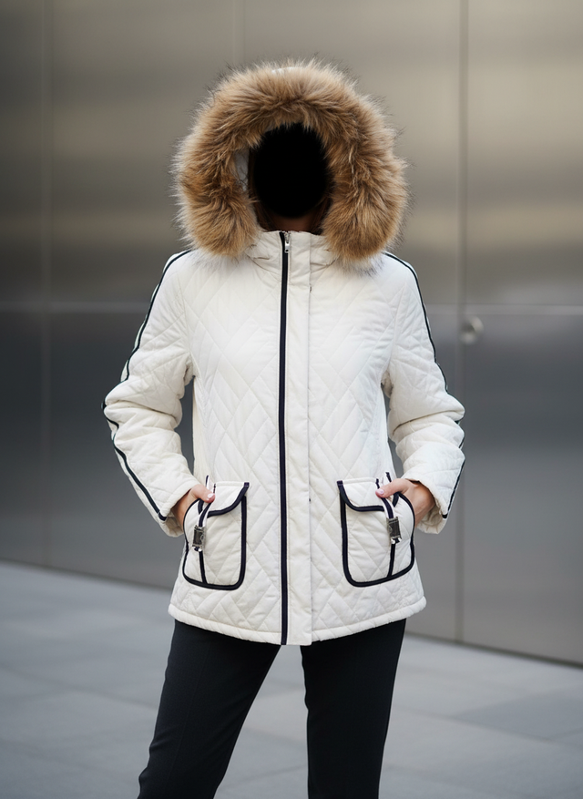 Piumino Luisa Viola Bianco IT52 Cappuccio