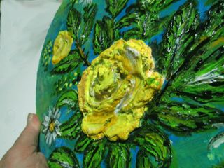 Quadro cuore rose gialle dipinto a mano