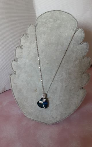 Collana cuore vetro azzurro e fiore strass