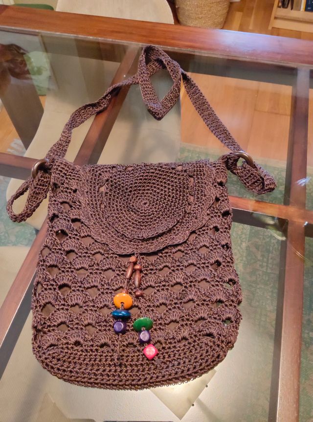 Bolso Crochet Marrón Chocolate con Cuentas