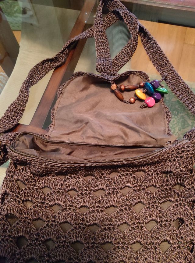 Bolso Crochet Marrón Chocolate con Cuentas