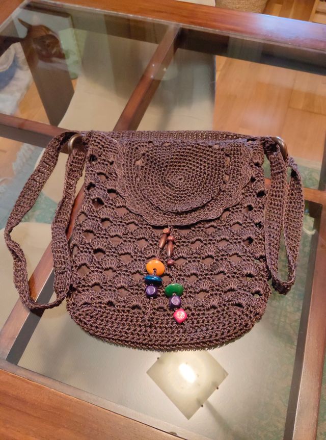 Bolso Crochet Marrón Chocolate con Cuentas
