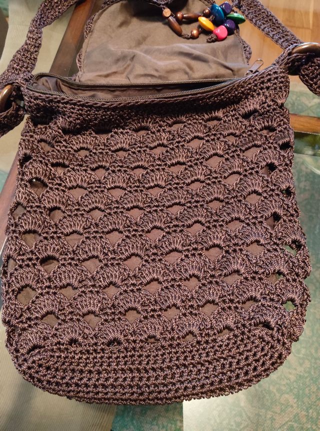 Bolso Crochet Marrón Chocolate con Cuentas