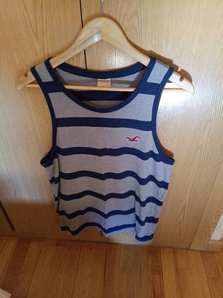 Camiseta tirantes Hollister rayas gris/azul