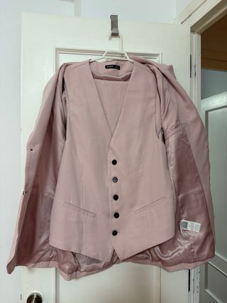 Traje de chaqueta y chaleco rosa SHEIN