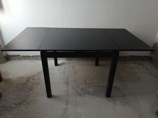Mesa comedor madera negra 90x90cm extensible