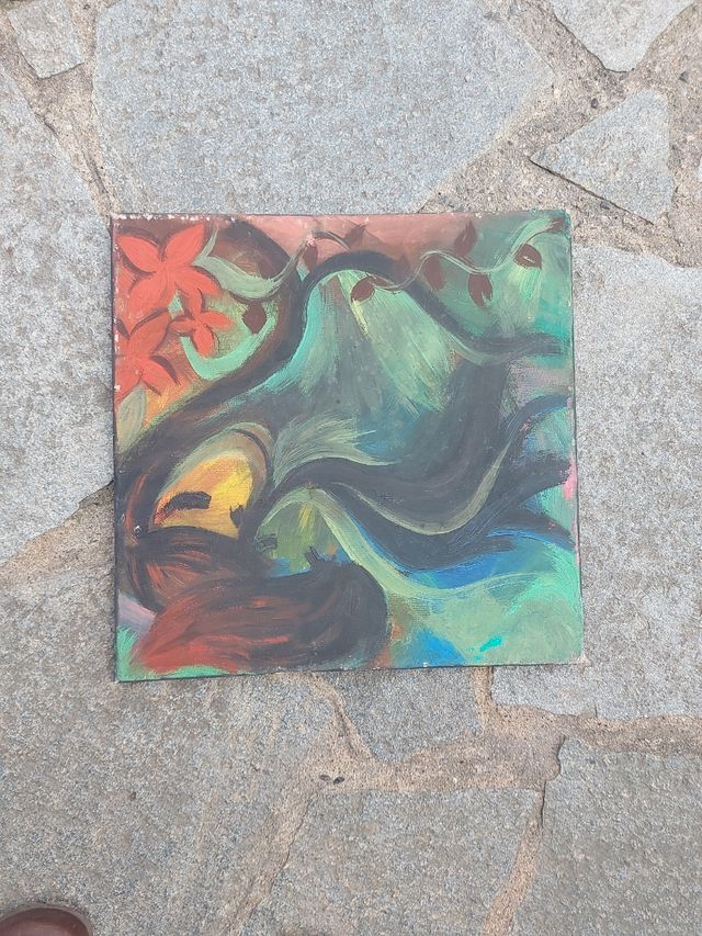 Quadro astratto con fiori rossi