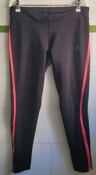 Mallas deportivas Adidas negras con rayas rosa