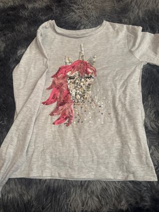 Blusa manga larga niña unicornio lentejuelas