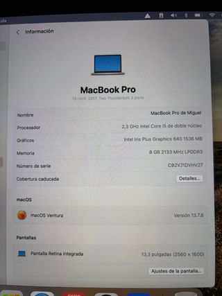 MacBook Pro 13 2017 Plata