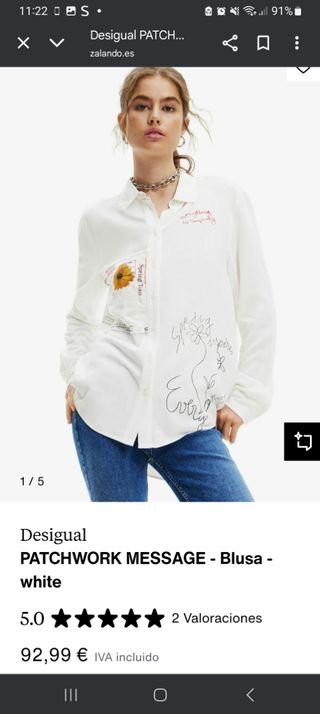 Camisa Desigual Patchwork Message Blanca