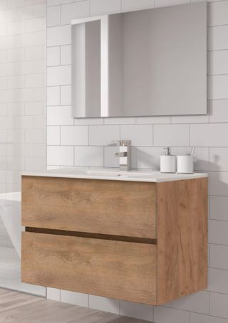Mueble de baño con lavabo blanco