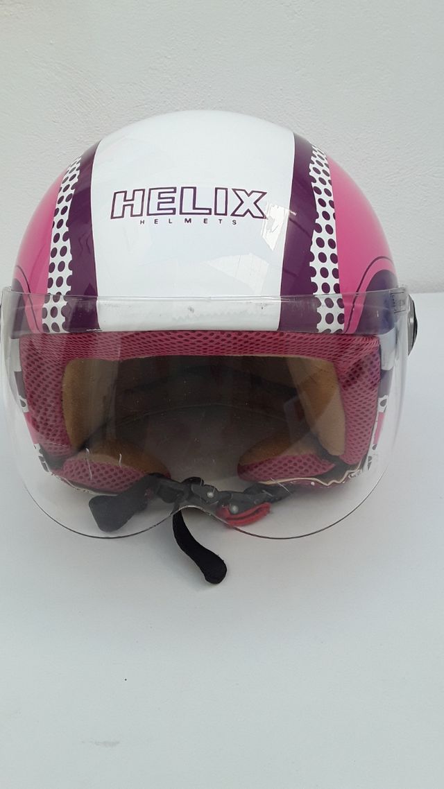 Casco de moto Helix rosa y blanco   talla xs